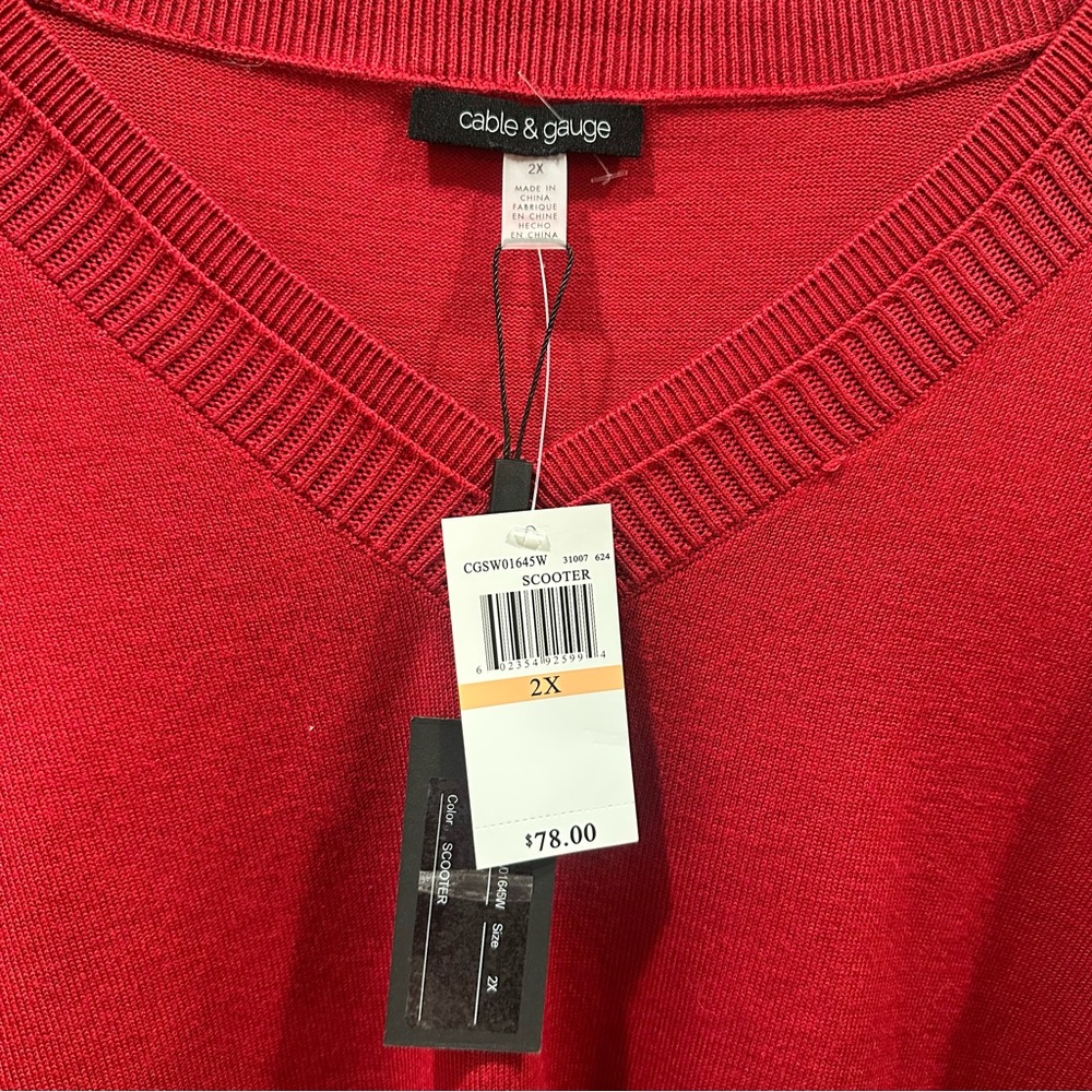 Cable‎ & Gauge Red V-Neck Sweater Women's Size 2X NEW - Picture 8 of 9